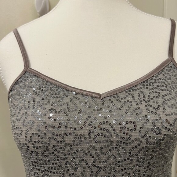EXPRESS Gray Silver Sequins Spaghetti Strap Metallic Cami Tank Top Glitters SzXS - Picture 3 of 11